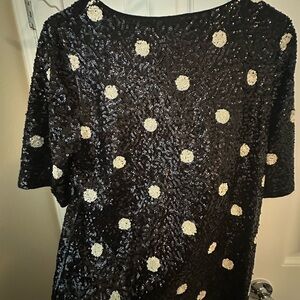 NWT-LARGE- J.Crew Black Blouse with White Sequin Dots